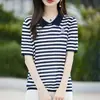 Camisa Polo de Lyocell con Tejido de Bloques de Color de Manga Corta para Mujer, Diseño de Verano con Bordado, Camiseta de Manga Corta para Mujer, Top Base