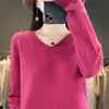 Blusa de malha V-neck de manga longa ready-to-wear para mulheres, estilo primavera e outono, sem costura, modeladora, versátil, para o trabalho, suéter estilo casual.