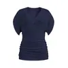Una generación de verano 260 gramos de algodón hilo 2*2 cuello V grande hombro manga corta camiseta mujer manga murciélago blusa chaqueta