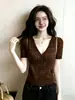 Camiseta de punto de manga corta con cuello en V Melard para mujer, Nuevo estilo Verano 2026, Top de capa base ajustado, Ceñidor de cintura, Favorecedor, Top de moda