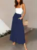 Pantalones de pierna ancha Amazon para mujer 2026 Verano Sueltos de cintura alta con cordón Estilo fino Artístico Versátil Casual Largos Estilo Retro