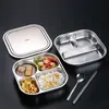 Prato dividido de aço inoxidável 304 de grau alimentício com tampa, lancheira de três compartimentos para adultos, recipiente para refeição de funcionário, bandeja de fast food para estudante escolar