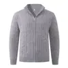 Cárdigan de punto trenzado con cremallera y cuello alto para hombre, de otoño e invierno, transfronterizo, suéter chaqueta casual de color liso de manga larga, top de moda