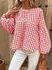 Europa y Estados Unidos Amazon transfronterizo nueva moda elegante camisa a cuadros con mangas abullonadas