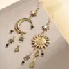 Pendientes Vintage de Sol y Luna con Borlas para Mujer, Chapados en Oro con Diamantes, Pendientes Largos Bohemios, Accesorios de Moda Transfronterizos