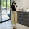 Camiseta Transpirable Yashi Yue de Verano con Bloques de Color Elegantes Combinada con Pantalones Cargo de Guadaña con Volantes 63284