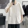 Verão Estilo Chinês Top Masculino Solto Camiseta Sete Mangas Adolescente Algodão Linho plus size Casual Hanfu Fino Respirável