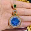 Italiano texturizado esculpido ouro vintage cor tesouro verde diamante anel grande quilate mar azul diamante fogos de artifício corte colar anel conjunto