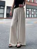 Pantalones anchos de algodón y lino a rayas estilo japonés para mujer, pantalones casuales de verano finos de cintura alta adelgazantes con una caída relajada y diseño hasta el suelo