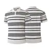 Nova camisa polo de tricô masculina de verão, camiseta casual versátil listrada de seda gelada de manga curta