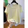 Talla Extra Grande 120 kg Camiseta Falsa de Dos Piezas de Algodón Nieve Coreana para Mujer, Manga Corta, Nuevo Estilo 2026, Top Casual Holgado Simple
