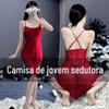 Diversão noturna lingerie sexy camisola sexy com alças transparentes pijama fino sem mangas paixão puro desejo pequeno uniforme