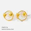 Nuevos aretes cruzados con forma de corazón de flor dulce glaseada para mujer, estilo versátil y delicado, joyería de acero inoxidable con poste para uso diario