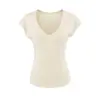 Camiseta Básica de Manga Corta Ajustada con Cuello en V Estilo Puro Deseo Tencel Verano Moderna Versátil Top Base Ajustado
