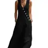 Primavera y Verano 2026 Tiktok Transfronterizo Estilo Perezoso Europeo y Americano Vestido Largo de Algodón y Lino con Botones y Cuello en V Vestido Chaleco sin Mangas