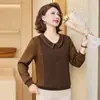 Novas blusas de manga comprida para primavera e outono para mães, camisetas estilosas e versáteis, blusas da moda de corte solto para mulheres de meia-idade