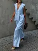 Conjunto de Dos Piezas Elegante para Mujer, Estilo Nuevo Europeo y Americano 2026, Top sin Mangas de Cuello en V, Chaleco y Pantalones Largos, Color Sólido, Conjunto para Viajar