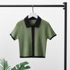 Suéter Delgado de Punto Cárdigan de Manga Corta para Mujer Top Corto Ajustado para Mujer Polo de Bloques de Color con Solapa Gran Oferta