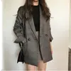 Chaqueta blazer de otoño temprano, chic coreana, retro, simple, a cuadros, con solapa, de dos botones, holgada, con doble bolsillo, de manga larga, para mujer