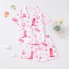 Conjunto de pijama infantil estampado para meninas de meia-idade, novo, para exportação transfronteiriça, ideal para todas as estações. Inclui shorts de manga curta, cardigã e muito mais.