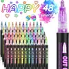 Pluma de Contorno Doble Línea Metalizada de Ensueño 48 Colores Pluma Flash suit Estudiante Trazo de Color Resaltador para Diario Bolígrafo para Dibujar