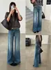 TOP de Outono estilo Europeu Guangzhou Treze Linhas jeans original de ganga doce e fresco retro ligeiramente alargado cintura média emagrecedor com cinto 82611