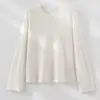 Suéter de lana hilada en oro ultra fina de 80 hilos, cuello redondo, mangas largas, alta calidad, versátil, tejido de punto ajustado como capa base para mujer, colección de otoño