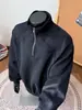 Sudadera con Costura de Hilo Gris Media Cremallera para Hombre Primavera y Otoño Corte Limpio Retro Americano Peso Pesado Cuello Alto Chaqueta Deportiva