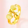 Anillo abierto con lazo esmerilado de oro vietnamita para mujer con colgante, anillo de moda para mujer, joyería de boda