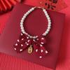  Collar Festivo de Año Nuevo para Mascotas, Flor Roja de Felpa con Perlas, Joyería de Lazo para Perro Gato, Collar