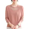 Elegante top de punto de manga larga con pedrería para madres, nuevo estilo para mujeres de mediana edad de 50 años, suéter elegante calado para mujeres