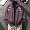 Jaqueta bomber listrada estilo americano para homens, para usar no início do outono, jaqueta baseball curta estilosa, casaco casual versátil para o dia a dia