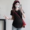 Camiseta de Maternidad Algodón Puro Verano Top de Manga Corta Aspecto Adelgazante a la Moda Versión Holgada Cubre Vientre Holgado Camiseta Camiseta Interior Algodón