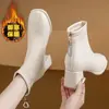 Botines de Cuero Suave de Punta Cuadrada con Tacón Grueso para Mujer, Nueva Colección Otoño/Invierno 2026, con Forro de Felpa, Cierre en la Espalda, Botas de Moda, Adelgazantes, Versátiles, Celebridad de Internet