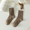 Calcetines Zhuji para mujer de color sólido tipo rizo, calcetines a cuadros de media pantorrilla, casuales para combinar con todo, modernos, de celebridad de internet, estilo japonés, jk, calcetines para mujer