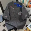 100% Algodón Diseño Estilo Chino Taburete Pequeño Tie-dye Camiseta de Manga Corta Unisex Verano Holgada Cuello Redondo Top de Pareja ins