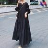 Vestido estilo urbano japonés-coreano para mujer, estilo Hepburn, estilo vintage, manga larga, estilo farol.