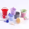 Cubo Mini Colorido Artificial de Plástico Recogedor de Agua Cubo para Casa de Muñecas Casa de Juegos Juguete Adornos en Miniatura para Escena de Playa
