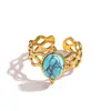 Anillo de Acero Inoxidable y Acero de Titanio con Piedra Natural de Venta Caliente Europea y Americana Malt, Anillo Abierto Geométrico Hueco Vintage, Joyería de Mano Personalizada