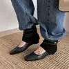 Botines retro cuadrados de 4 cm para mujer con aumento interno de altura, correas trenzadas, tacón bajo, punta fina, estilizan y son versátiles