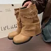 Botas femininas únicas estilo retrô com fivela de tachas, botas de salto grosso para tornozelo, botas de motociclista, botas western cowboy de verão para mulheres