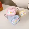 Estojo Quadrado Creme em Waffle de Aparência Sofisticada Estojo Azul Leite Bolsa de Armazenamento Fofa Caixa de Material Escolar para Estudante