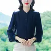 Toma real principios de otoño 2024 nuevo top de manga larga estilo extranjero temperamento que reduce la edad cuello redondo camisa para mujer talla grande