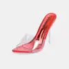 Zapatos transparentes de tacón alto, nuevo estilo europeo y americano, para desfiles de moda, baile en barra de discoteca, tacones de cristal, adecuados para usar en exteriores, sandalias de tacón de aguja sexys de Amazon