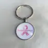 Salud Mamaria Tiempo Gema Llavero Colgante Redondo Serie Cinta Rosa Retro Colgante de una Cara Pequeño Regalo