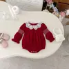 Nuevo Vestido Rojo de Terciopelo para Niñas de Navidad 2026, Vestido de Princesa con Cuello de Muñeca de Encaje para Bebé, Mangas Abullonadas