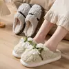Pantuflas de algodón cálidas y cómodas de invierno para mujer, con lazo, engrosadas con forro de felpa larga, suela suave, antideslizantes y diseño lindo