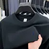 Camiseta de Algodão Puro 300g de Manga Longa para Homens, Estilo Novo Outono 2025, Gola Redonda, Blusa de Base Bordada da Moda para Homens