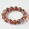 Pulsera de Hilo Único con Cuentas Redondas Florales de Ágata Roja Natural Pluma de Fénix Rojo Sangre Cristal Fantasma Colgantes y Adornos DIY Cuentas Sueltas