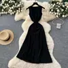 2026 Elegante Socialite High-End Patchwork Assimétrico Malha de Seda Gelo Vestido OL Dama Gentil Francesa Vestido Longo
